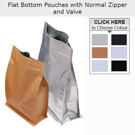 Flat Bottom Pouches With Normal Zipper and Valve Flat Bottom Pouches With Normal Zipper and Valve