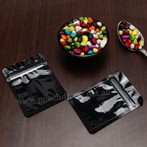 Shiny Black Three Side Seal Pouches With Zipper