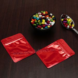 Shiny Red Three Side Seal Pouches With Zipper