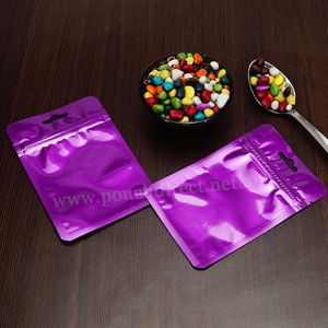 Shiny Purple Three Side Seal Pouches With Zipper & Euro Slot