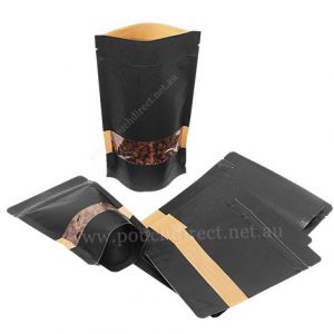 Black Paper Stand Up Pouches With Rectangle Window