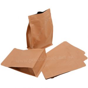 Brown Paper Flat Bottom Pouches With Normal Zipper & Valve