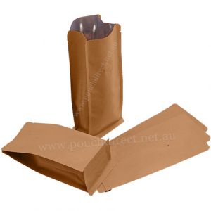 Brown Paper Flat Bottom Pouches No Zipper With Valve