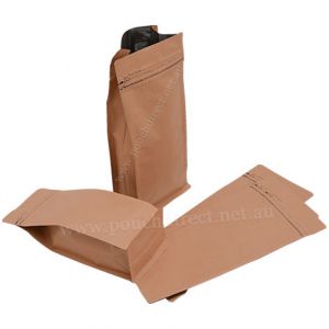 Brown Paper Flat Bottom Pouches Tear Off Zipper & Valve