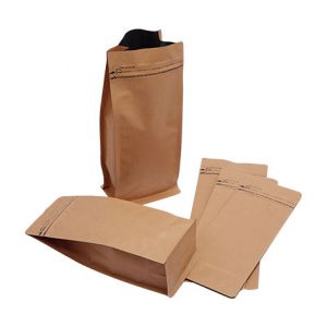 Brown Paper Flat Bottom Pouches Tear Off Zipper