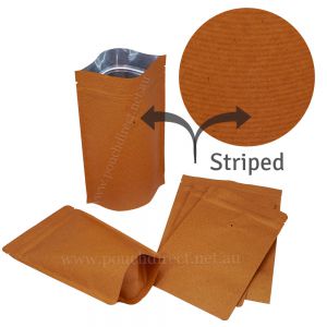 Brown Striped Kraft Paper Stand Up Pouches With Valve