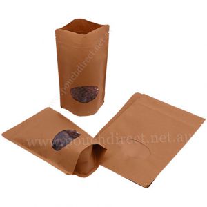 Brown Paper Stand Up Pouches With Oval Window