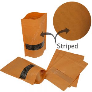 Brown Striped Paper Stand Up Pouches With Rectangle Window