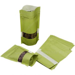 Green Paper Stand Up Pouches With Rectangle Window