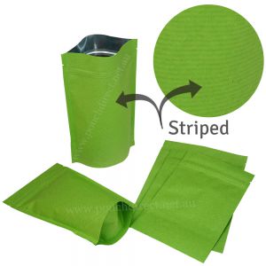 Green Striped Kraft Paper Stand Up Pouches