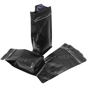 Matt Black Flat Bottom Pouches Tear Off Zipper & Valve