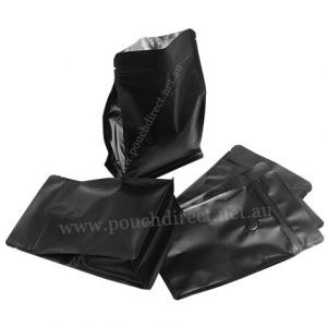 Matt Black Flat Bottom Pouches With Normal Zipper & Valve