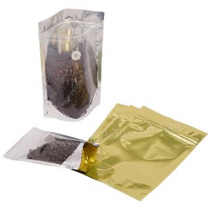 Matt Gold / Clear Stand Up Pouch with Zipper & Valve