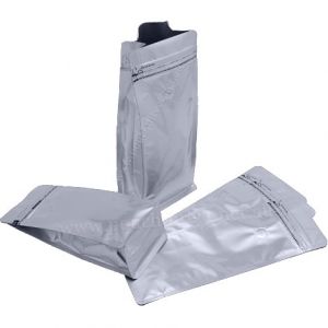 Matt Silver Flat Bottom Pouches Tear Off Zipper & Valve