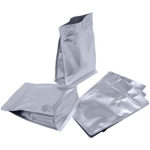 Matt Silver Flat Bottom Pouches With Normal Zipper & Valve