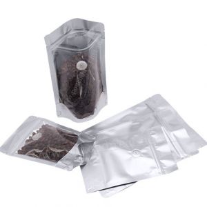 Matt Silver / Clear Stand Up Pouch with Zipper & Valve