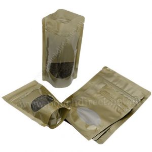 Matt Gold Stand Up Pouches With Oval Window