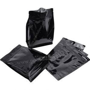 Shiny Black Flat Bottom Pouches With Normal Zipper