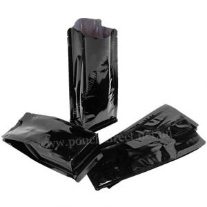 Shiny Black Flat Bottom Pouches No Zipper With Valve