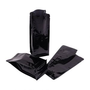 Shiny Black Flat Bottom Pouches No Zipper