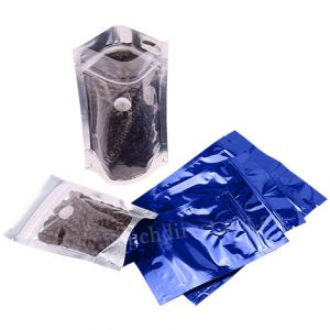 Shiny Blue / Clear Stand Up Pouch with Zipper & Valve