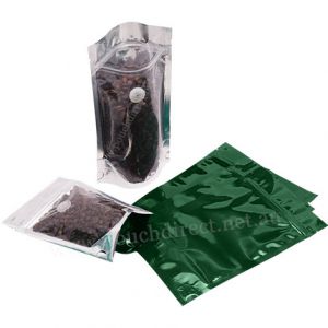 Shiny Green / Clear Stand Up Pouch with Zipper & Valve