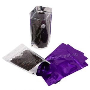 Shiny Purple / Clear Stand Up Pouch with Zipper & Valve