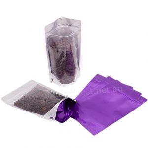 Clear / Shiny Purple Stand Up Pouches with Zip