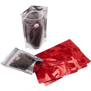 Shiny Red / Clear Stand Up Pouch with Zipper & Valve