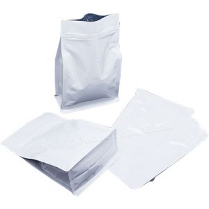 Shiny White Flat Bottom Pouches With Normal Zipper