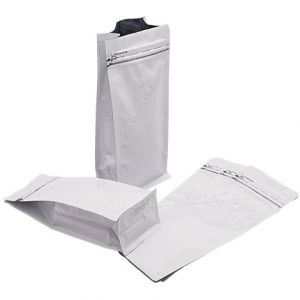 Shiny White Flat Bottom Pouches Tear Off Zipper & Valve