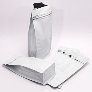 Shiny White Flat Bottom Pouches Tear Off Zipper