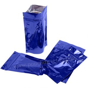 Shiny Blue Stand Up Pouch with Zipper & Valve