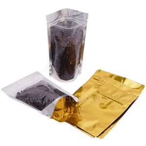 Clear / Shiny Gold Stand Up Pouches with Zip