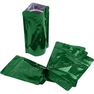 Shiny Green Stand Up Pouch with Zipper & Valve