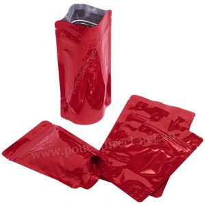 Shiny Red Stand Up Pouch with Zipper & Valve