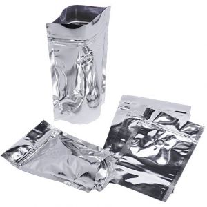 Shiny Silver Stand Up Pouch with Zipper & Valve