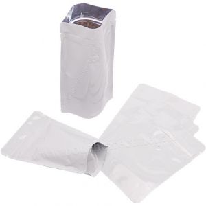 Shiny White Stand Up Pouch with Zipper & Valve