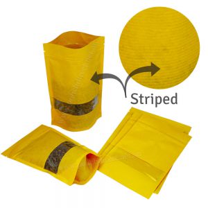 Yellow Striped Paper Stand Up Pouches With Rectangle Window